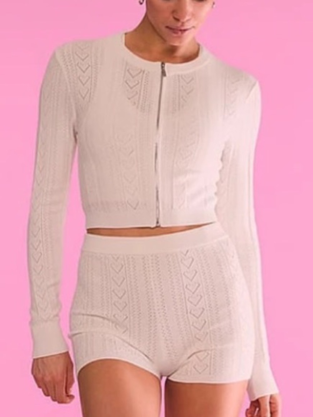 💙 NWT Victoria’s Secret Luxe White Heart Pointelle Zip Cardigan Large (01326)